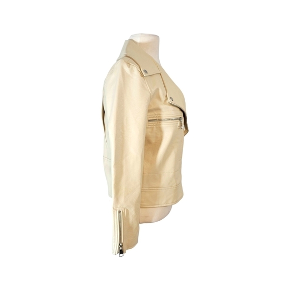 Elizabeth and James Cream Faux Leather Asymmetric Zip Moto Jacket - Picture 4 of 9